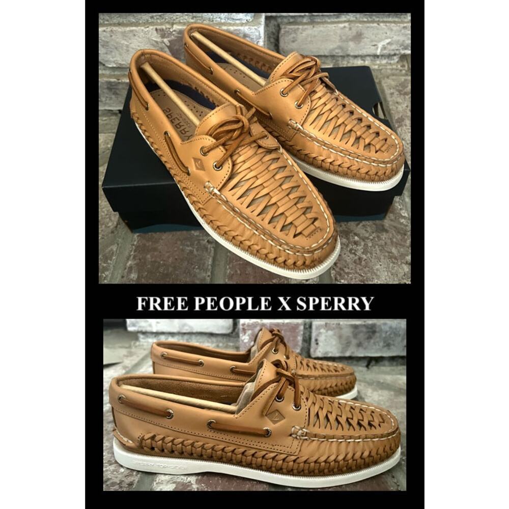 Free People X Sperry 2-Eye Tan Leather Boat Shoes Size 8